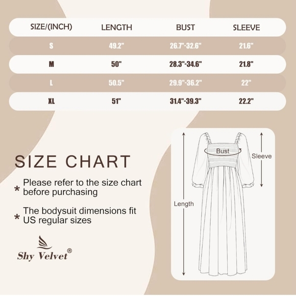 Shy Velvet Women's Summer Dress - Long Sleeve Square Neck Embroidered maxi dress - Picture 8 of 8